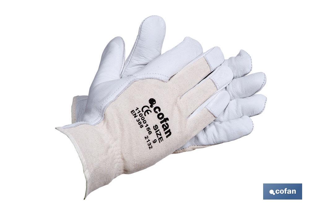 Guantes de piel de vacuno y dorso de punto | Duraderos y resistentes | Transpirables | Protección y seguridad