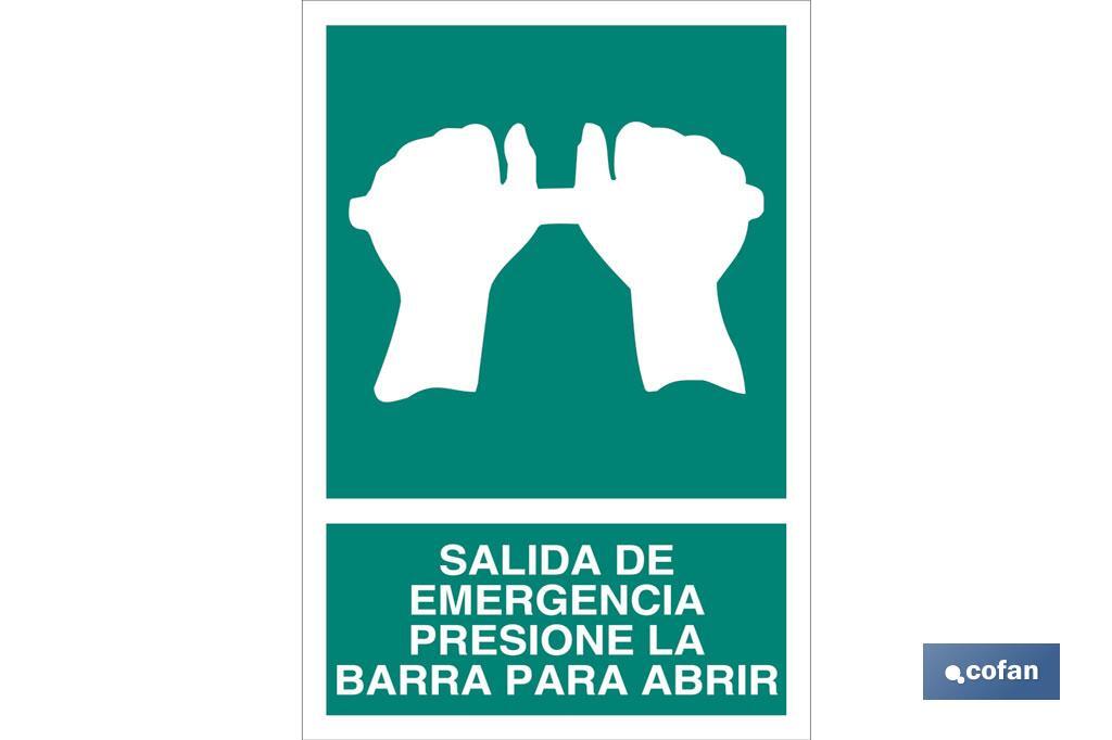 Salida de Emergencia Presione la Barra para Abrir