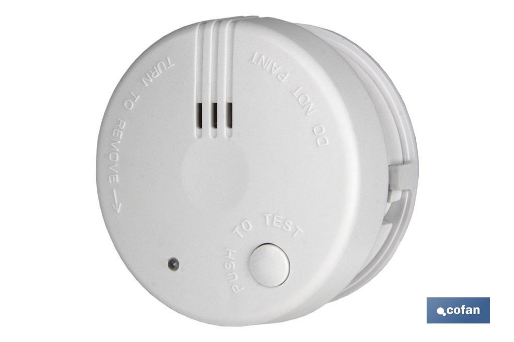 Detector de humos con alarma de sonido | Tamaño mini Ø70 mm | Incluye pilas