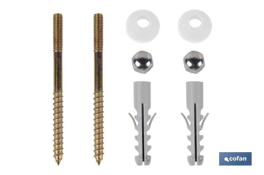 Conjunto de Tornillos Verticales | Fijación para el Inodoro | M5 x 75 | Compuesto de Dos Tornillos, Tapones y Tacos